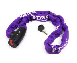 Велозамок-цепь TRIX (Размер:Ø6×1200 мм) в тканевой оплетке+ ключи B2, пурпурный, GK105.308