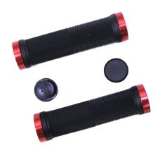Грипсы TRIX, резиновые, 130 мм, 2 красных фикс., торцевые заглушки, черные, HL-G201 black/red