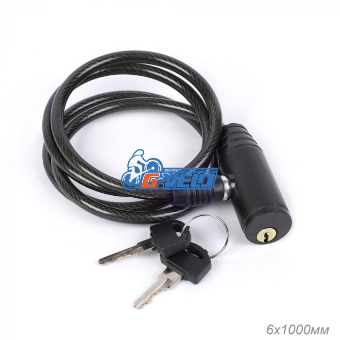 Велозамок LOCK с ключем Ø6×1000 мм стальной трос в пластиковой оболочке