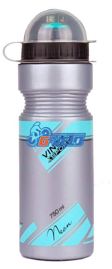 Фляжка Vinca Sport, с защитой от пыли 750мл, серая с синим рисунком, VSB 21 blue