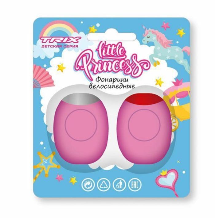 Фонари TRIX Little Princess детские, перед + зад, 2 диода, 3 режима, силикон, розовые, LTTX2672BLP