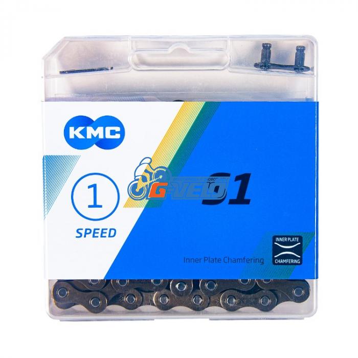 Цепь KMC S1 Brown, для 1-ск. велосипедов, BMX, фиксеров, 112 звеньев, 1/2"x1/8"