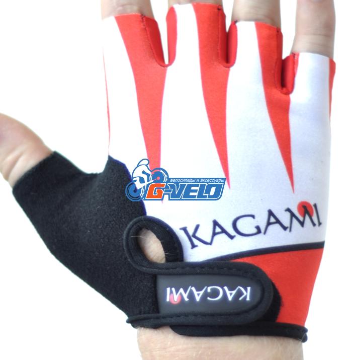 Велоперчатки KAGAMI короткие пальцы, белые/красные