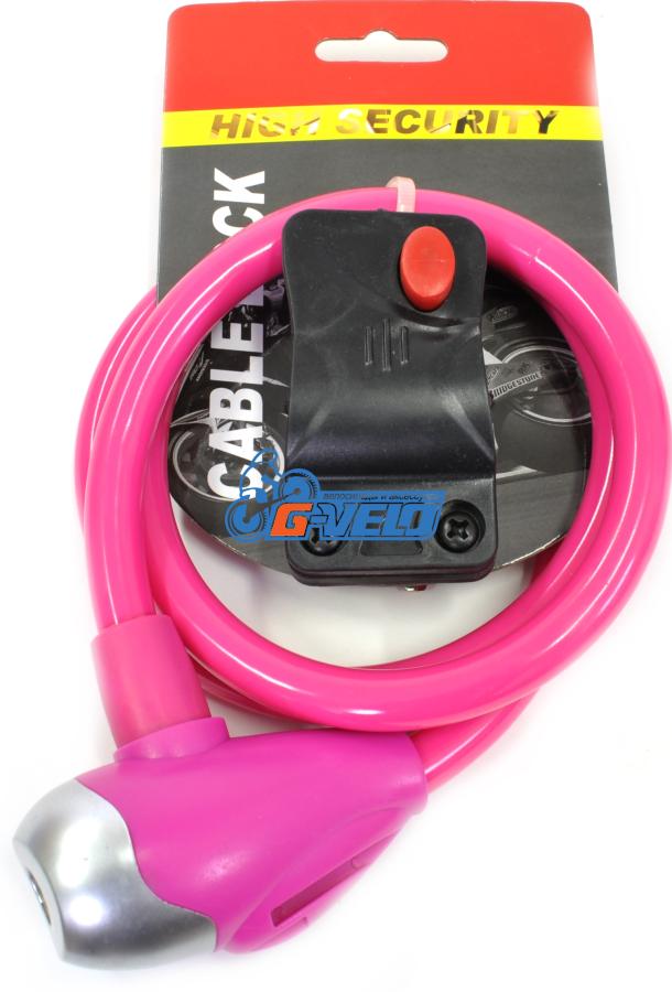 Велозамок SL576 ключ с кронштейном розовый