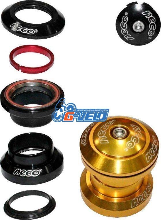 Рулевая колонка NECO 1-1/8" безрезьбовая H711 BK, высота 29±0.5мм, промподшипники 112 г, GOLD