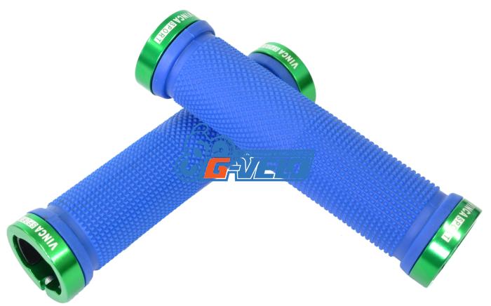 Vinca Sport, Грипсы с метал. зажимами, длина 129мм, синие, зажим зелёный H-G119 blue/green
